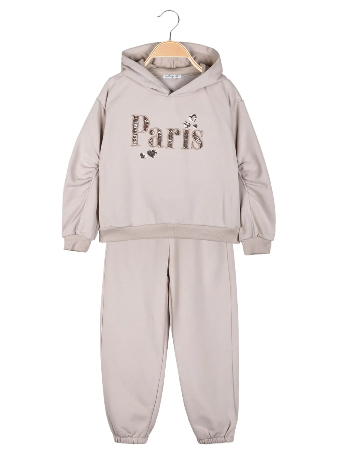 Lollitop Completo tuta 2 pezzi da bambina con cappuccio - beige