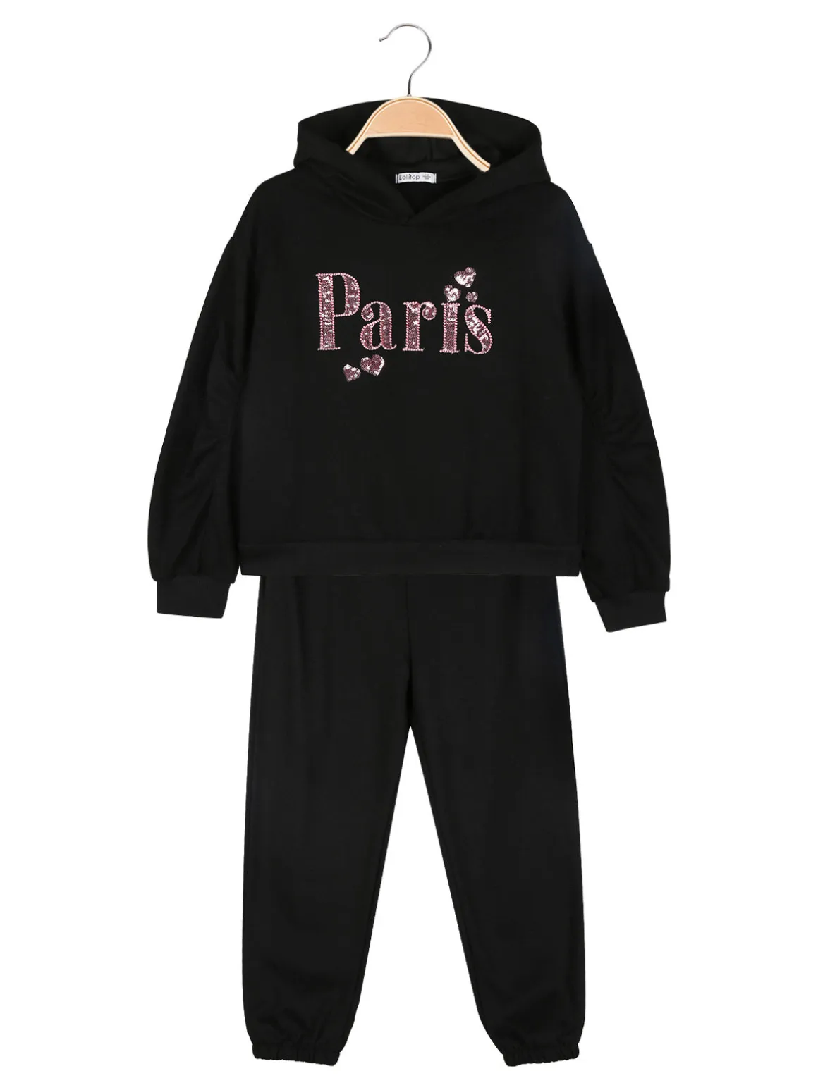 Lollitop Completo tuta 2 pezzi da bambina con cappuccio - nero