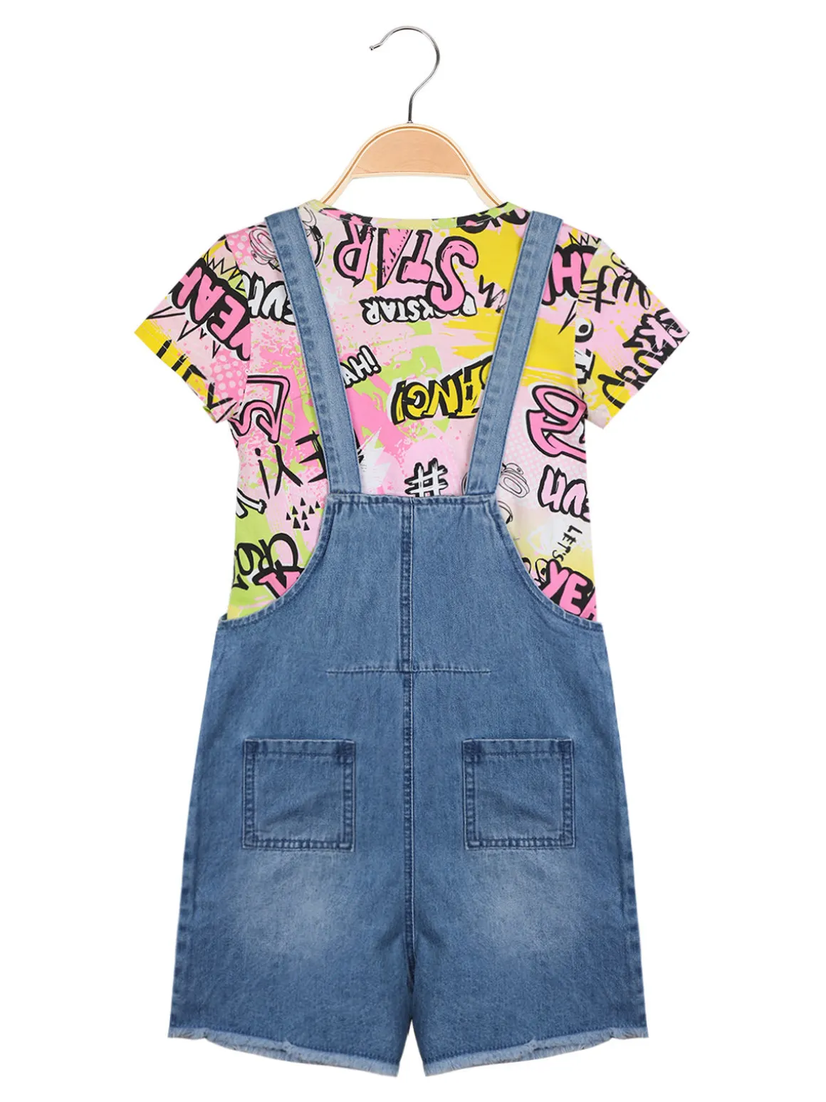 Lollitop Salopette di jeans da bambina con t-shirt