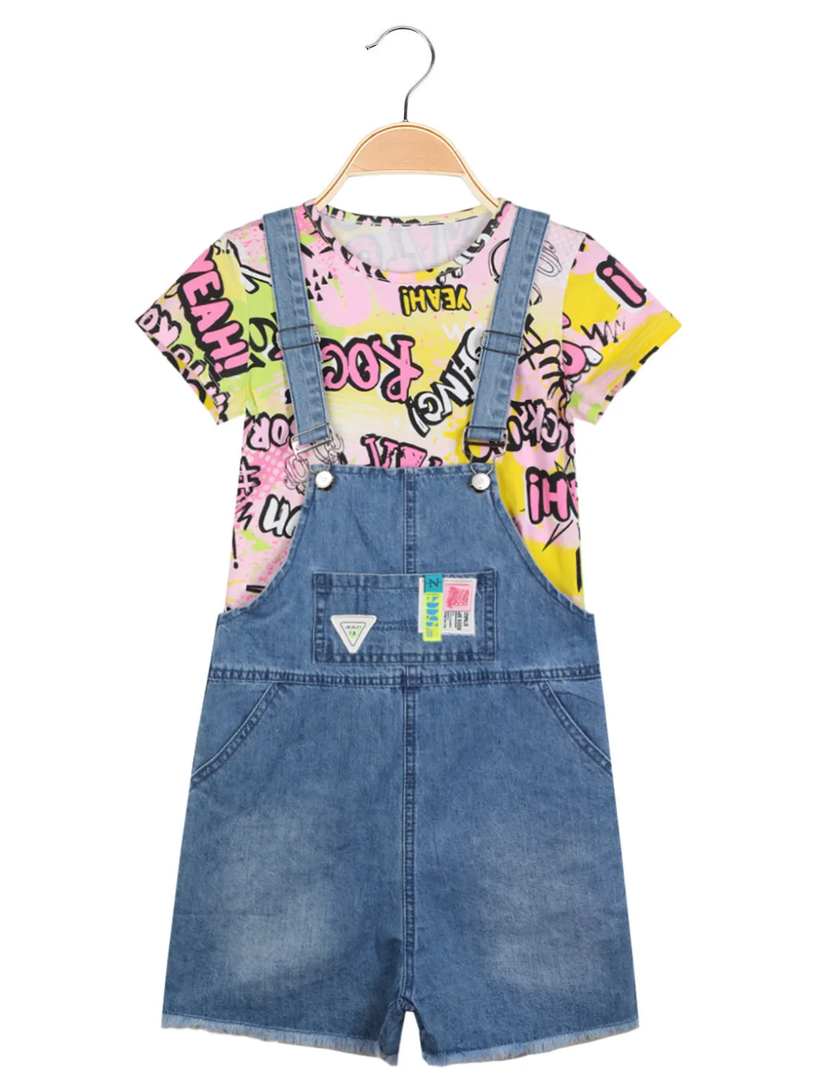 Lollitop Salopette di jeans da bambina con t-shirt
