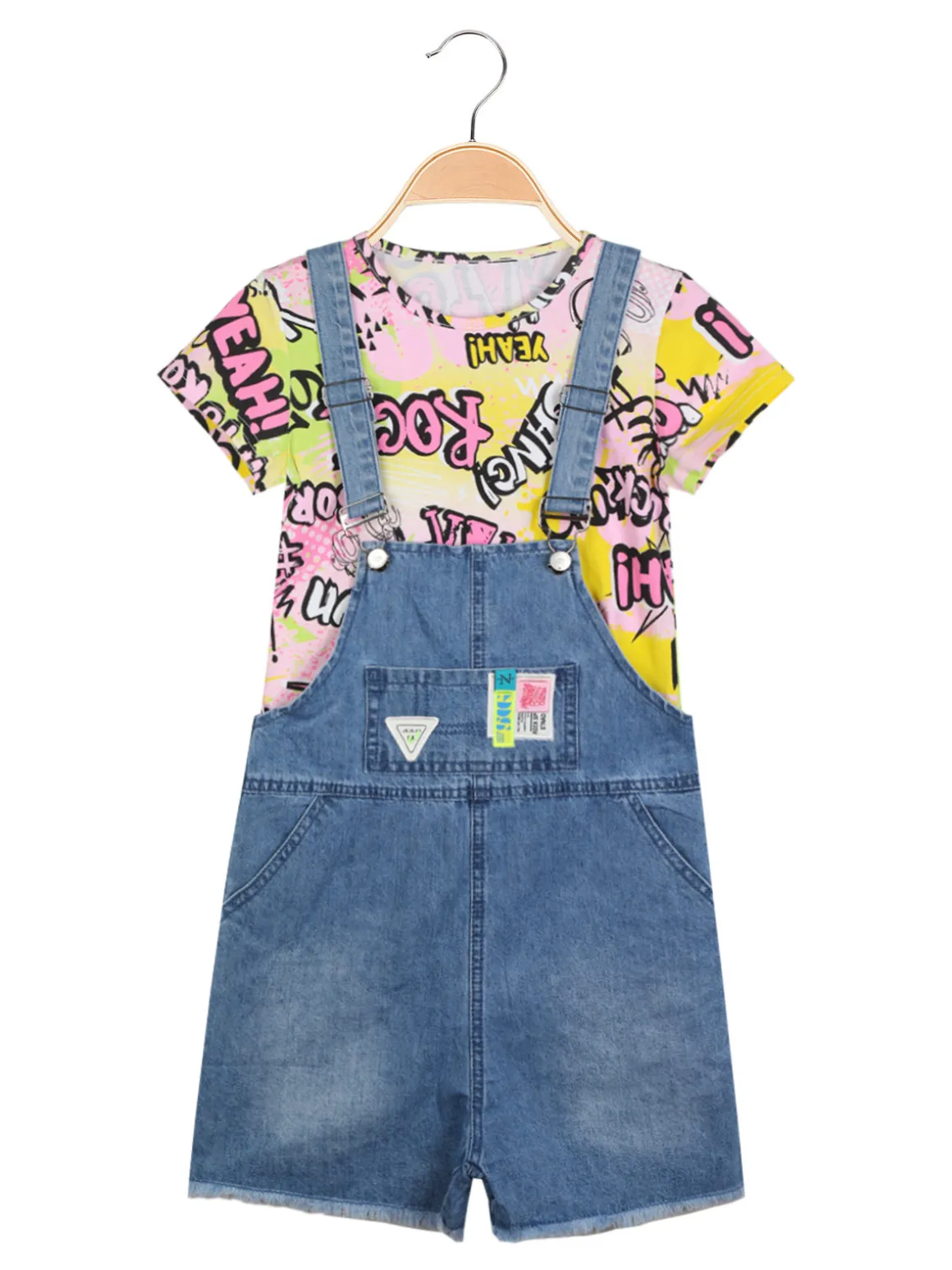 Lollitop Salopette di jeans da bambina con t-shirt
