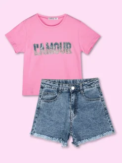 Lollitop Shorts da bambina in jeans sfrangiati sul finale