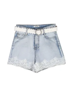 Lollitop Shorts in jeans da ragazza con ricami in pizzo e cintura - jeans