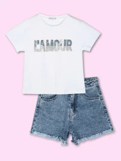 Lollitop T-shirt cropped da bambina con scritta di strass