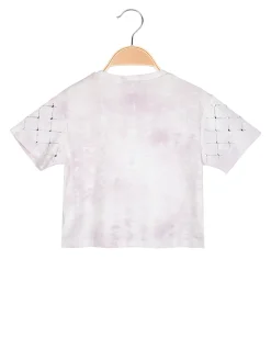 Lollitop T-shirt cropped da bambina in cotone con strass - rosa