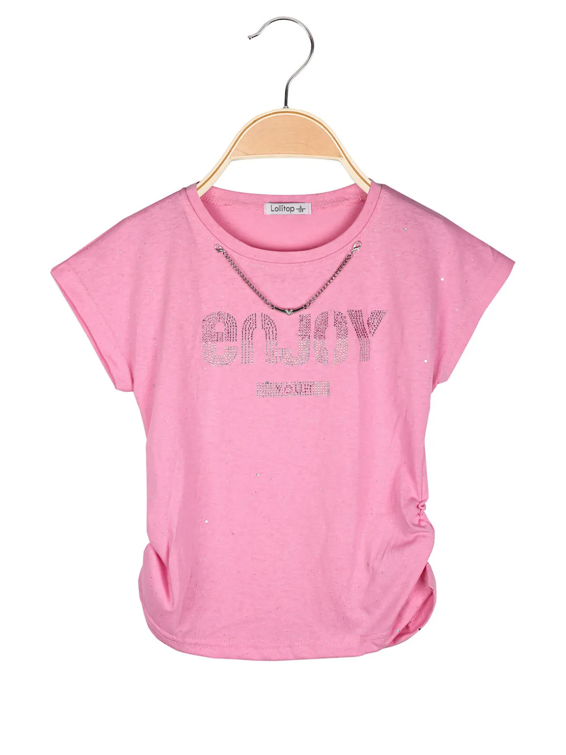 Lollitop T-shirt da ragazza con strass e dettaglio catena sullo scollo