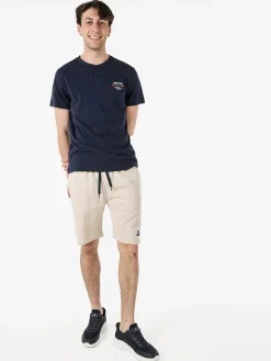 Lonsdale Bermuda sportivi da uomo in misto cotone con coulisse e logo - beige