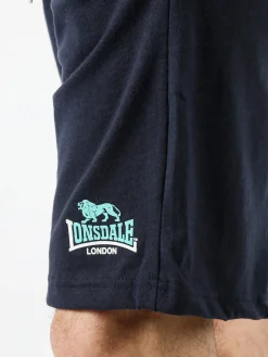 Lonsdale Bermuda sportivi da uomo in misto cotone con coulisse e logo - blu scuro