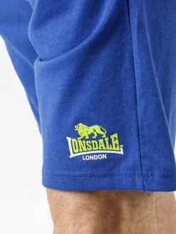 Lonsdale Bermuda sportivi da uomo in misto cotone con coulisse e logo - blu