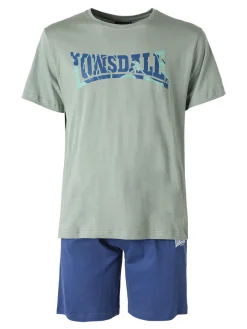 Lonsdale Completo corto da uomo in cotone con logo - pistacchio