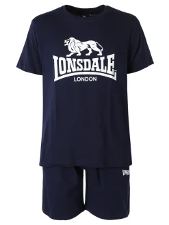 Lonsdale Completo corto da uomo in cotone con logo - blu scuro