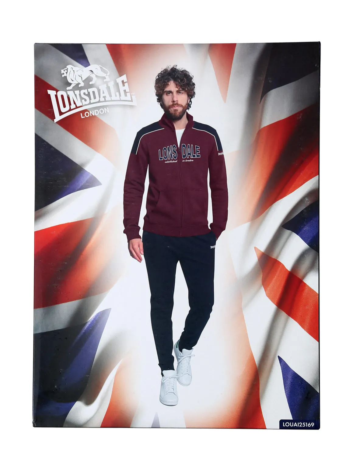 Lonsdale Completo tuta da uomo 2 pezzi con zip intera e stampa logo - grigio scuro