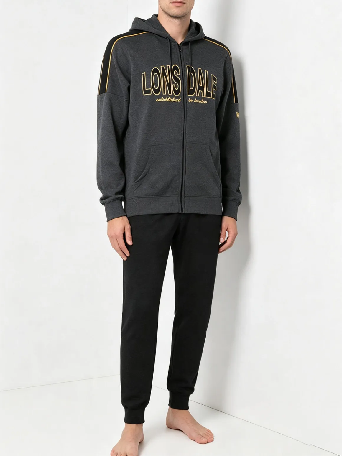 Lonsdale Completo tuta da uomo 2 pezzi con zip intera e stampa logo - grigio scuro