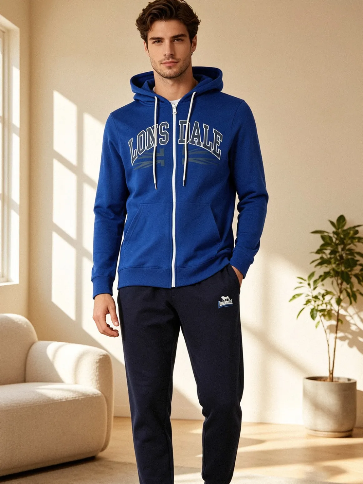 Lonsdale Completo tuta da uomo 2 pezzi con cappuccio e zip - blu