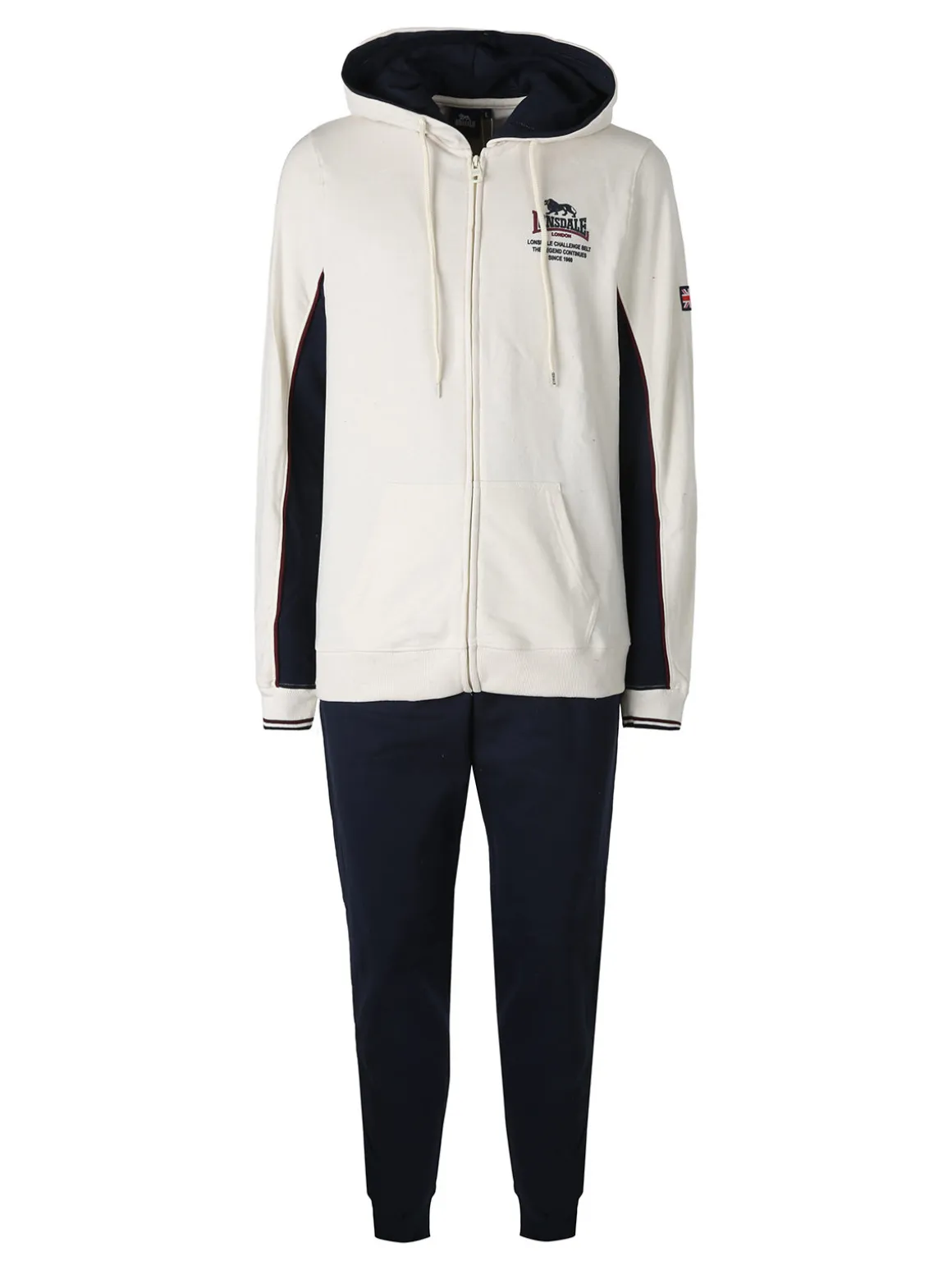 Lonsdale Completo tuta da uomo con cappuccio e zip - panna
