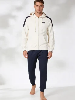 Lonsdale Completo tuta da uomo 2 pezzi con cappuccio e zip - panna
