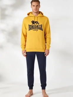 Lonsdale Completo tuta da uomo 2 pezzi con cappuccio - senape