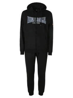 Lonsdale Completo tuta da uomo con cappuccio e zip con stampa logo - nero