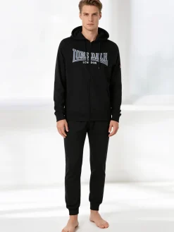 Lonsdale Completo tuta da uomo con cappuccio e zip con stampa logo - nero