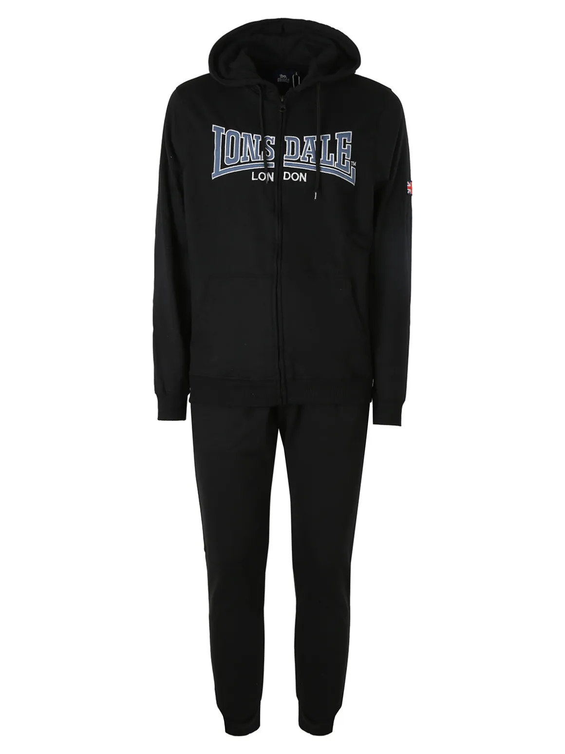 Lonsdale Completo tuta da uomo con cappuccio e zip con stampa logo - nero