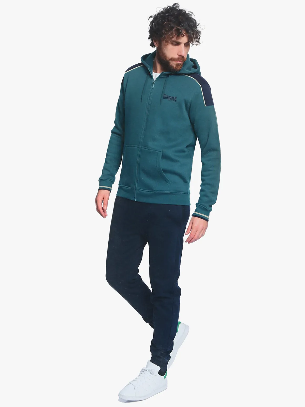 Lonsdale Completo tuta da uomo 2 pezzi con cappuccio e zip - ottanio