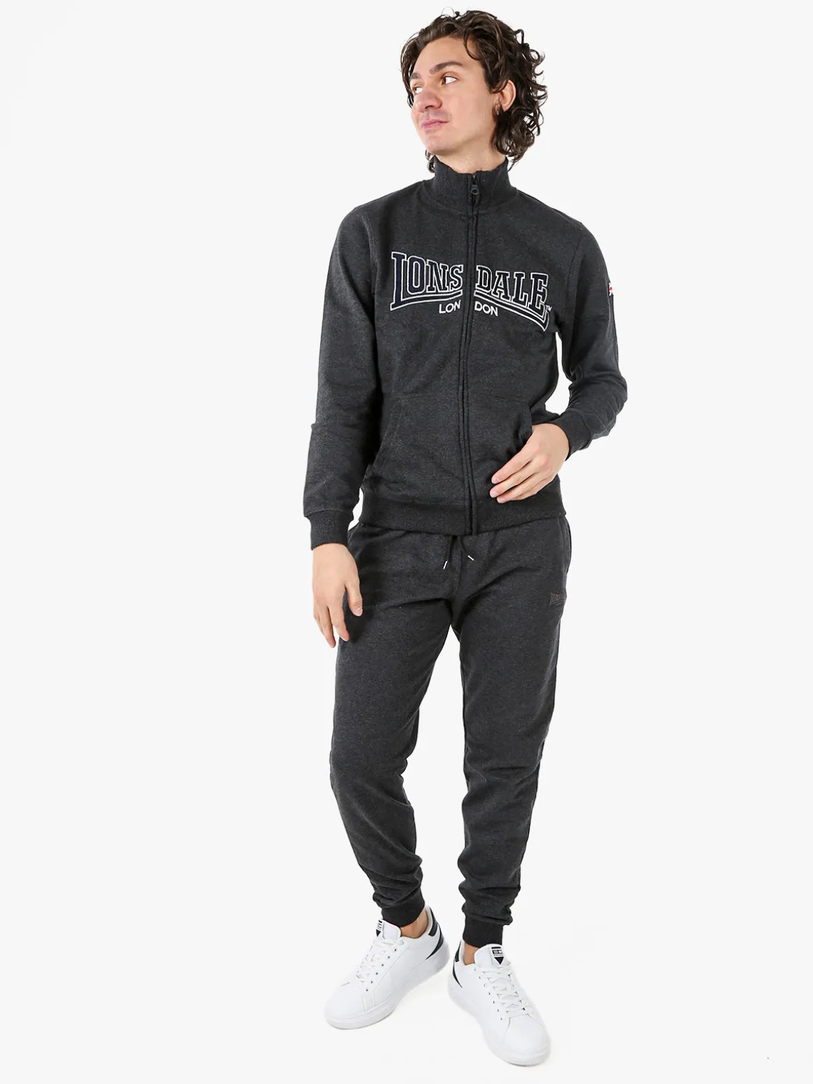 Lonsdale Completo tuta da uomo 2 pezzi con zip intera e stampa logo - grigio scuro