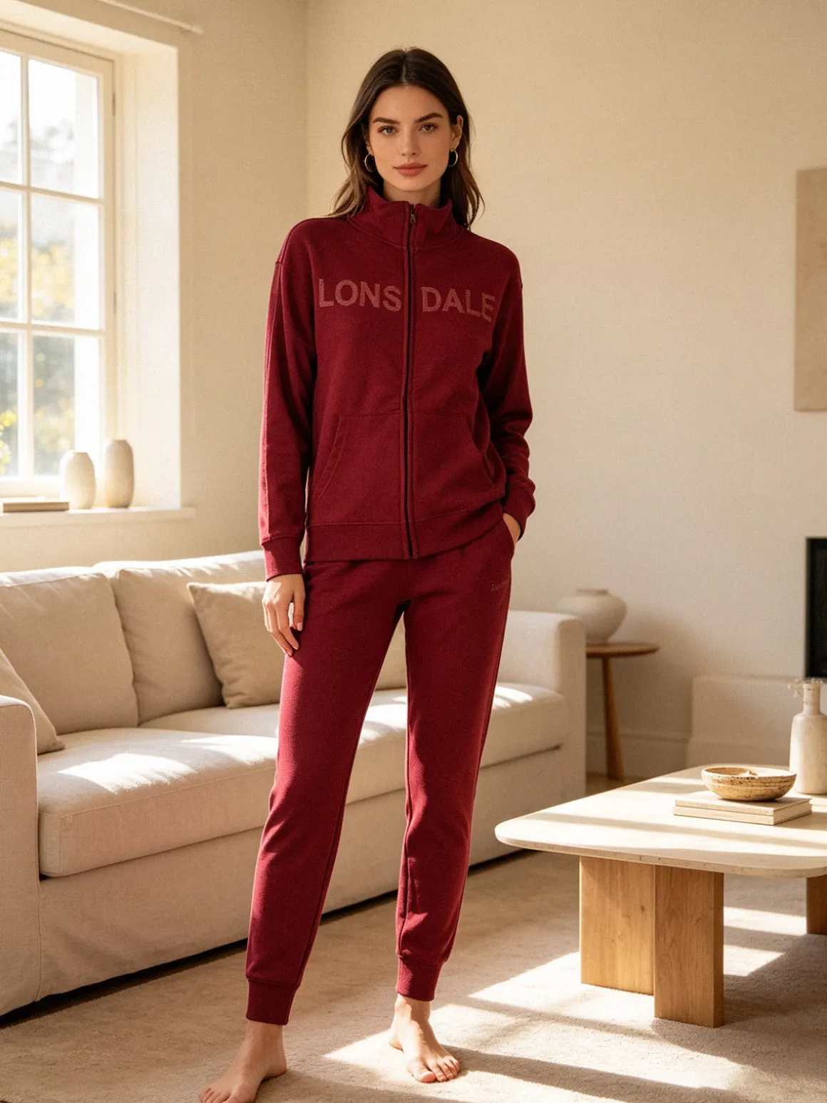 Lonsdale Completo tuta donna 2 pezzi full zip - bordeaux