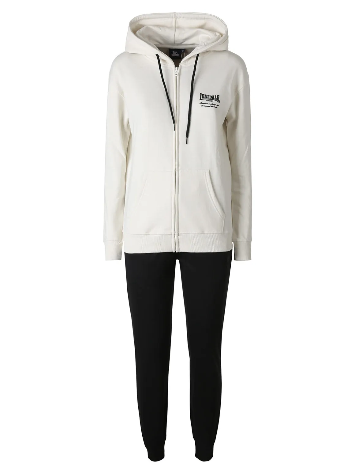 Lonsdale Completo tuta donna 2 pezzi full zip con cappuccio - panna