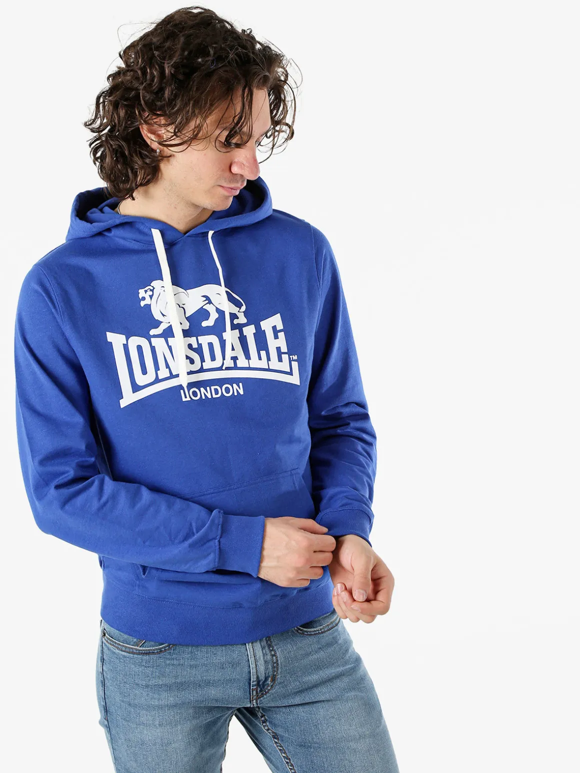 Lonsdale Felpa da uomo con cappuccio e logo - blu