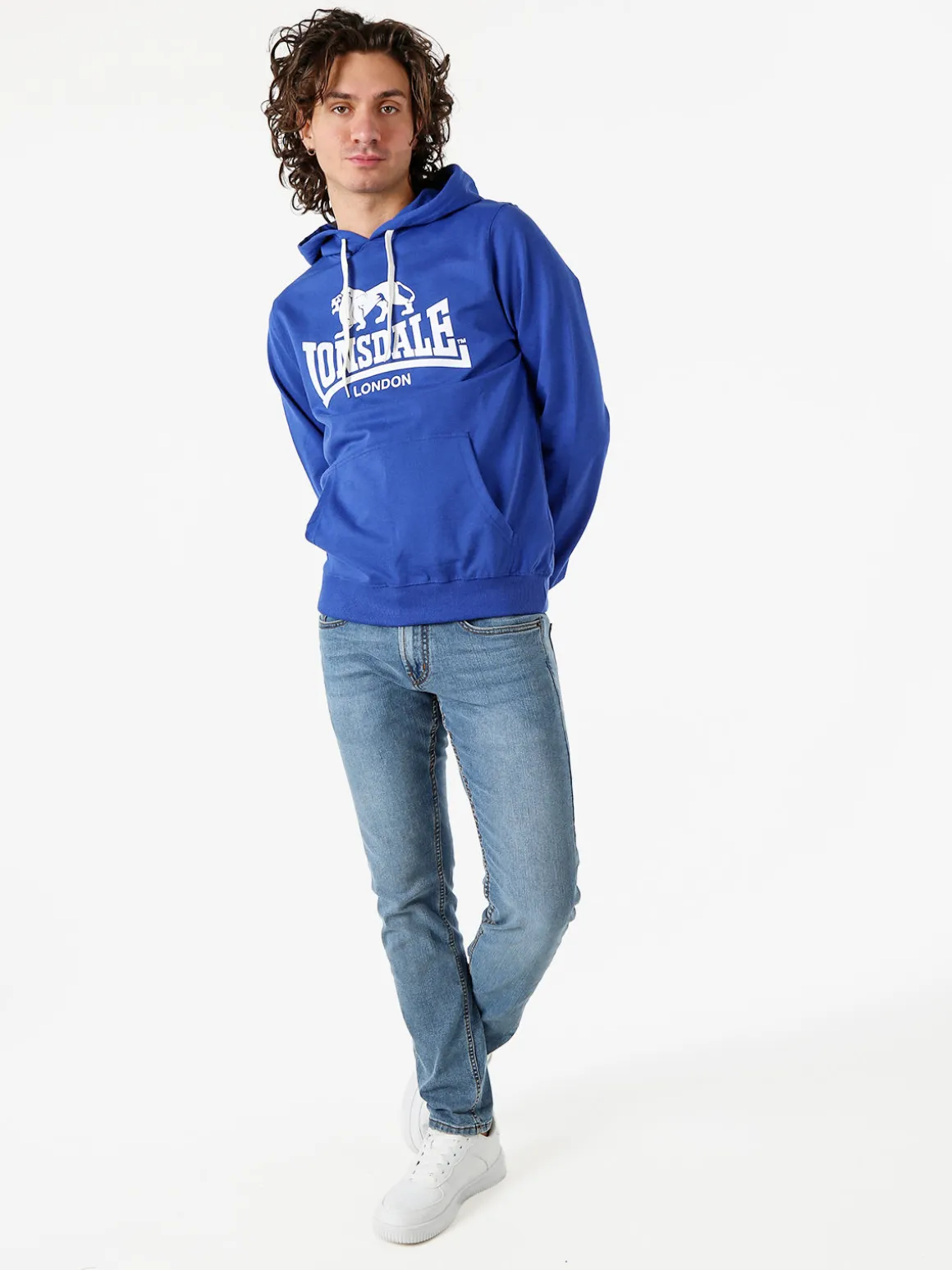 Lonsdale Felpa da uomo con cappuccio e logo - blu