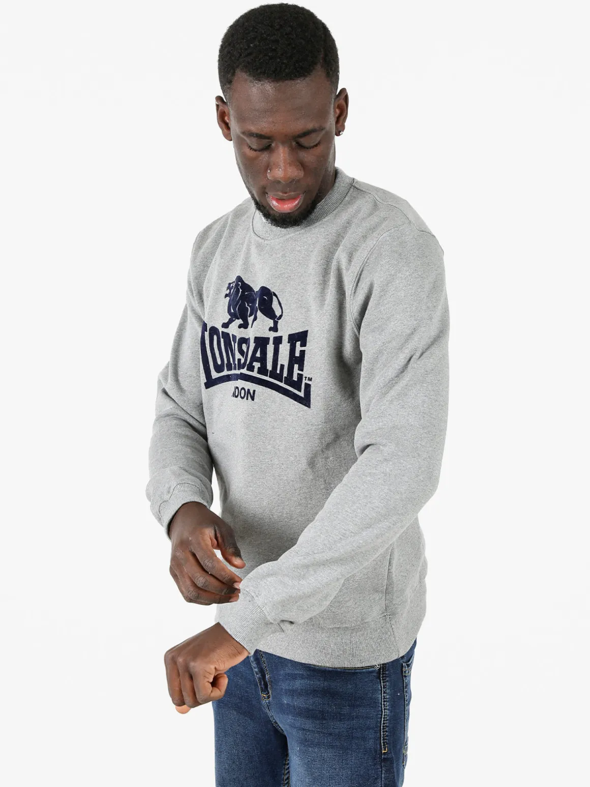 Lonsdale Felpa girocollo da uomo con logo - grigio