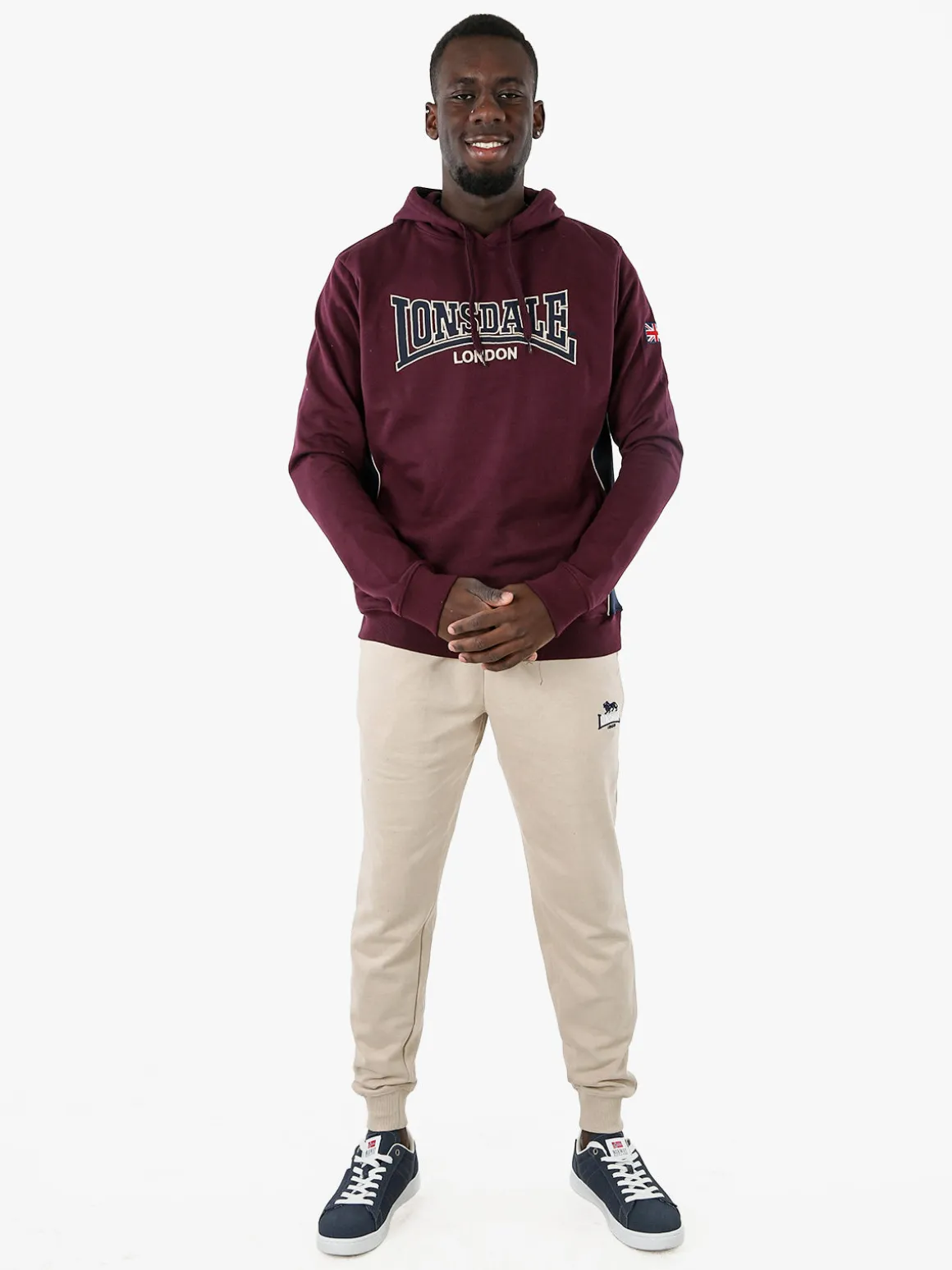 Lonsdale Felpa sportiva da uomo con cappuccio e logo - bordeaux