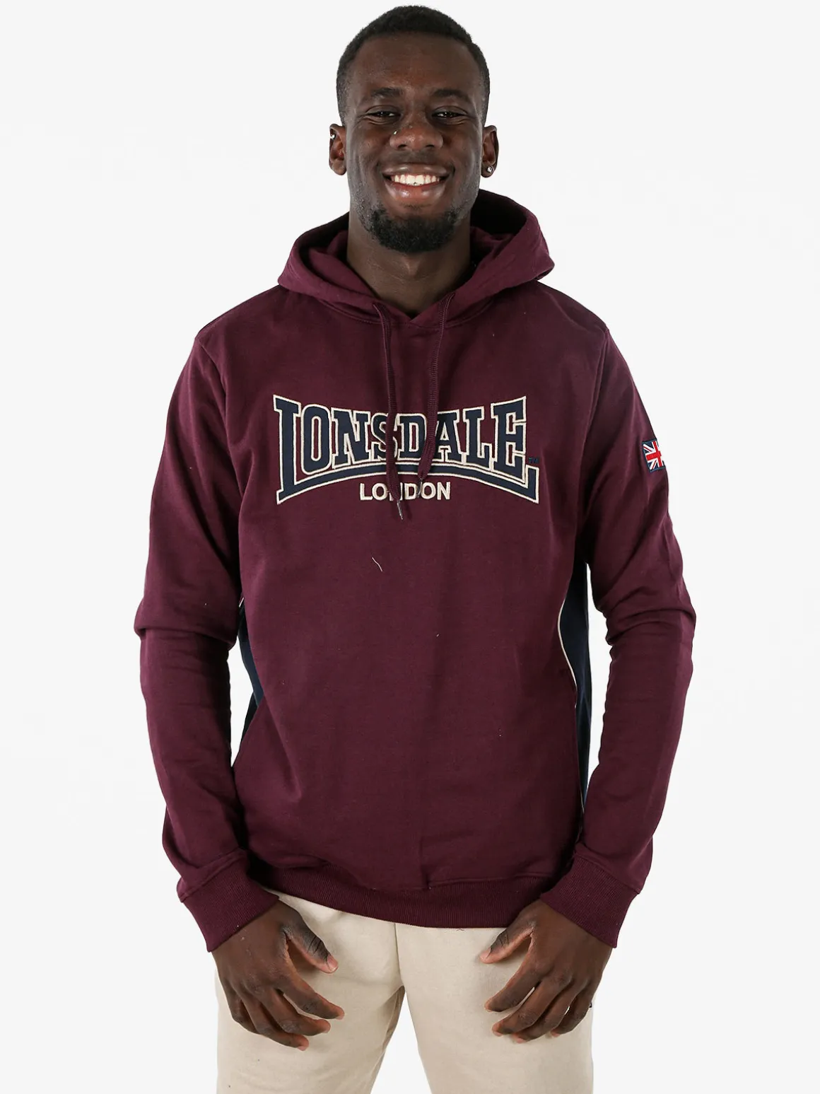 Lonsdale Felpa sportiva da uomo con cappuccio e logo - bordeaux