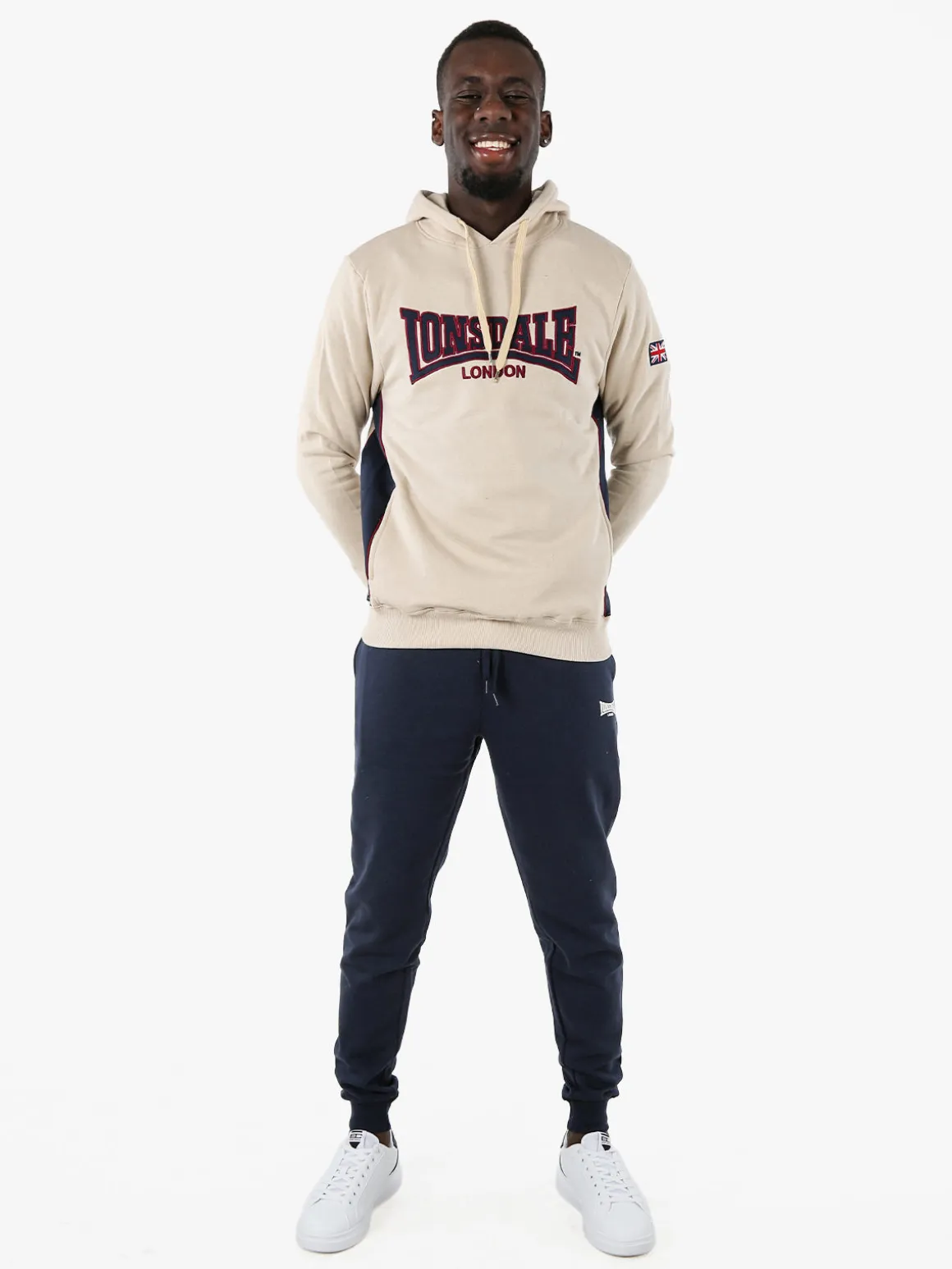 Lonsdale Felpa sportiva da uomo con cappuccio e logo - beige