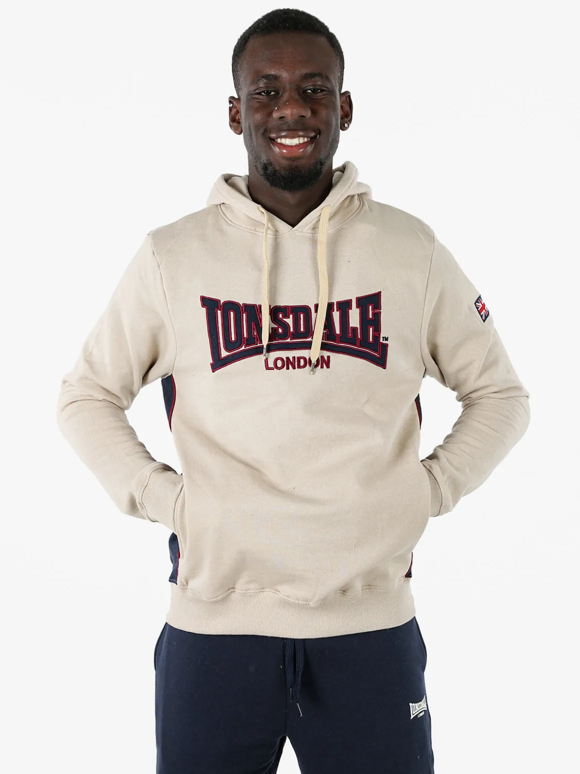 Lonsdale Felpa sportiva da uomo con cappuccio e logo - beige