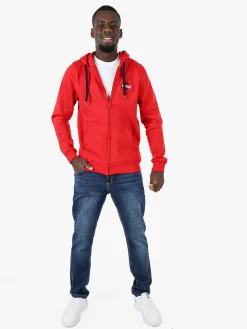 Lonsdale Felpa sportiva da uomo con cappuccio e zip - rosso