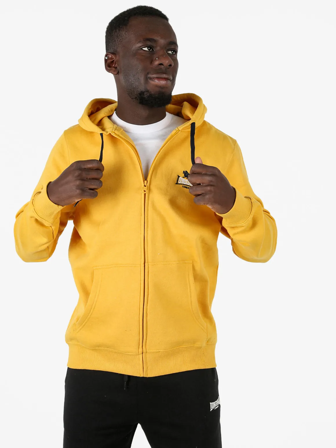 Lonsdale Felpa sportiva da uomo con cappuccio e zip - giallo