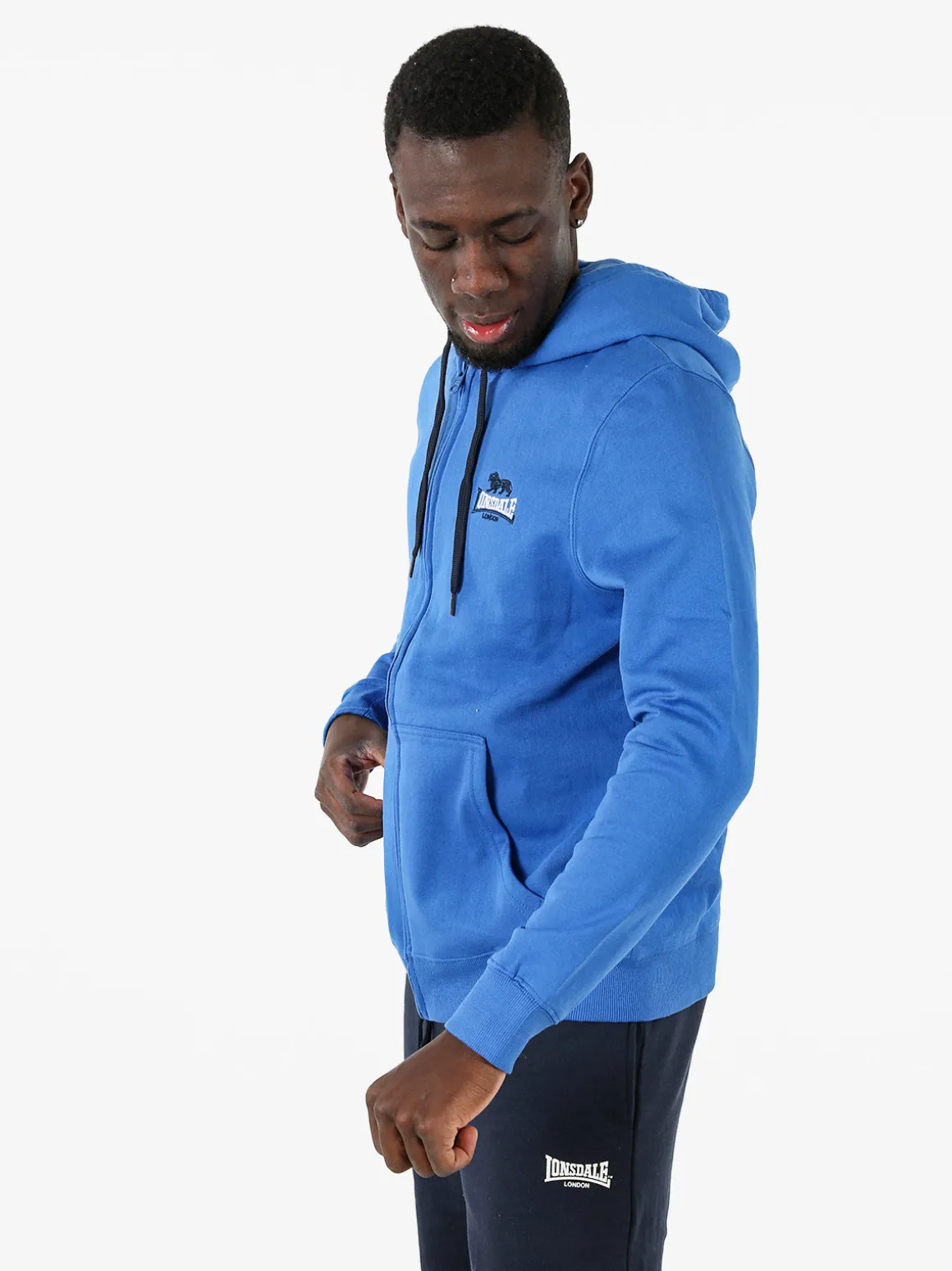 Lonsdale Felpa sportiva da uomo con cappuccio e zip - blu