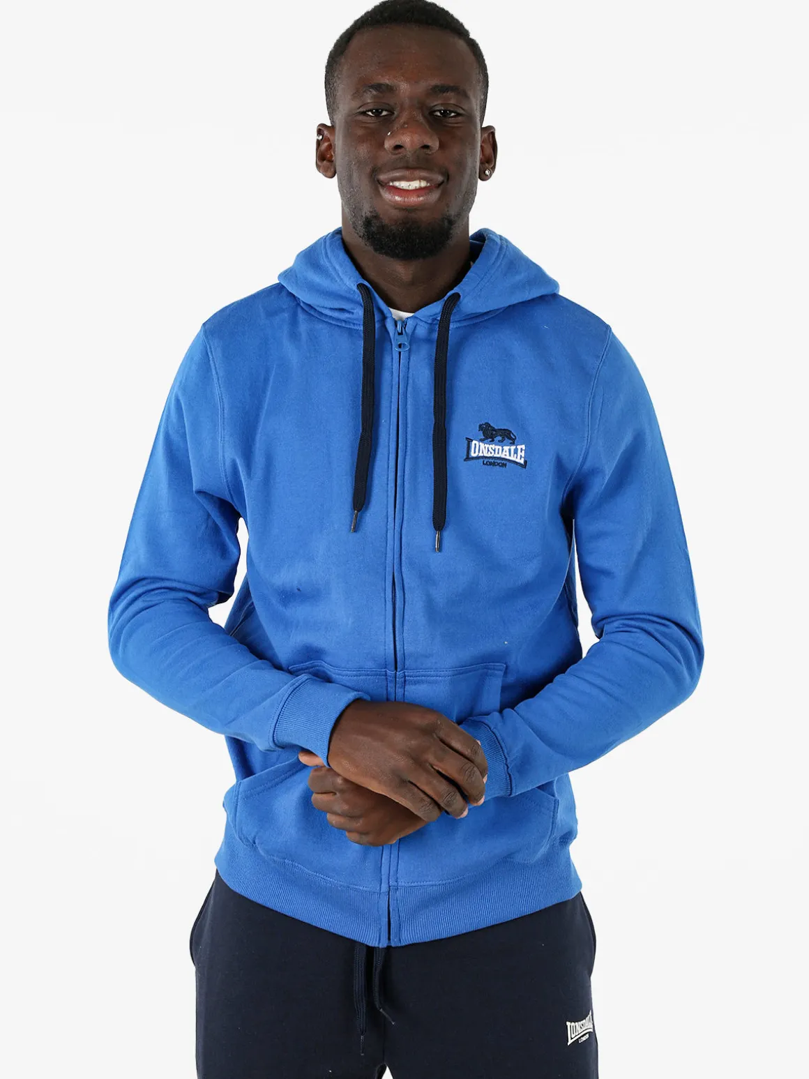 Lonsdale Felpa sportiva da uomo con cappuccio e zip - blu