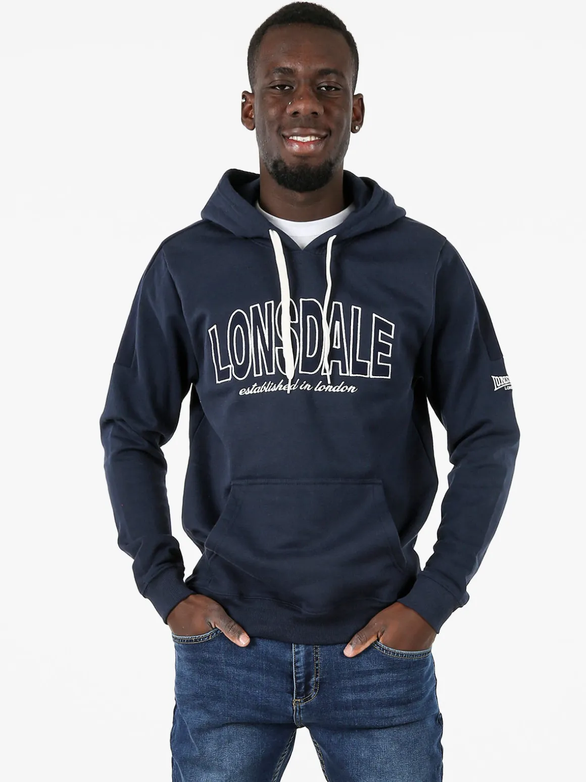 Lonsdale Felpa sportiva da uomo cappuccio e logo - blu scuro