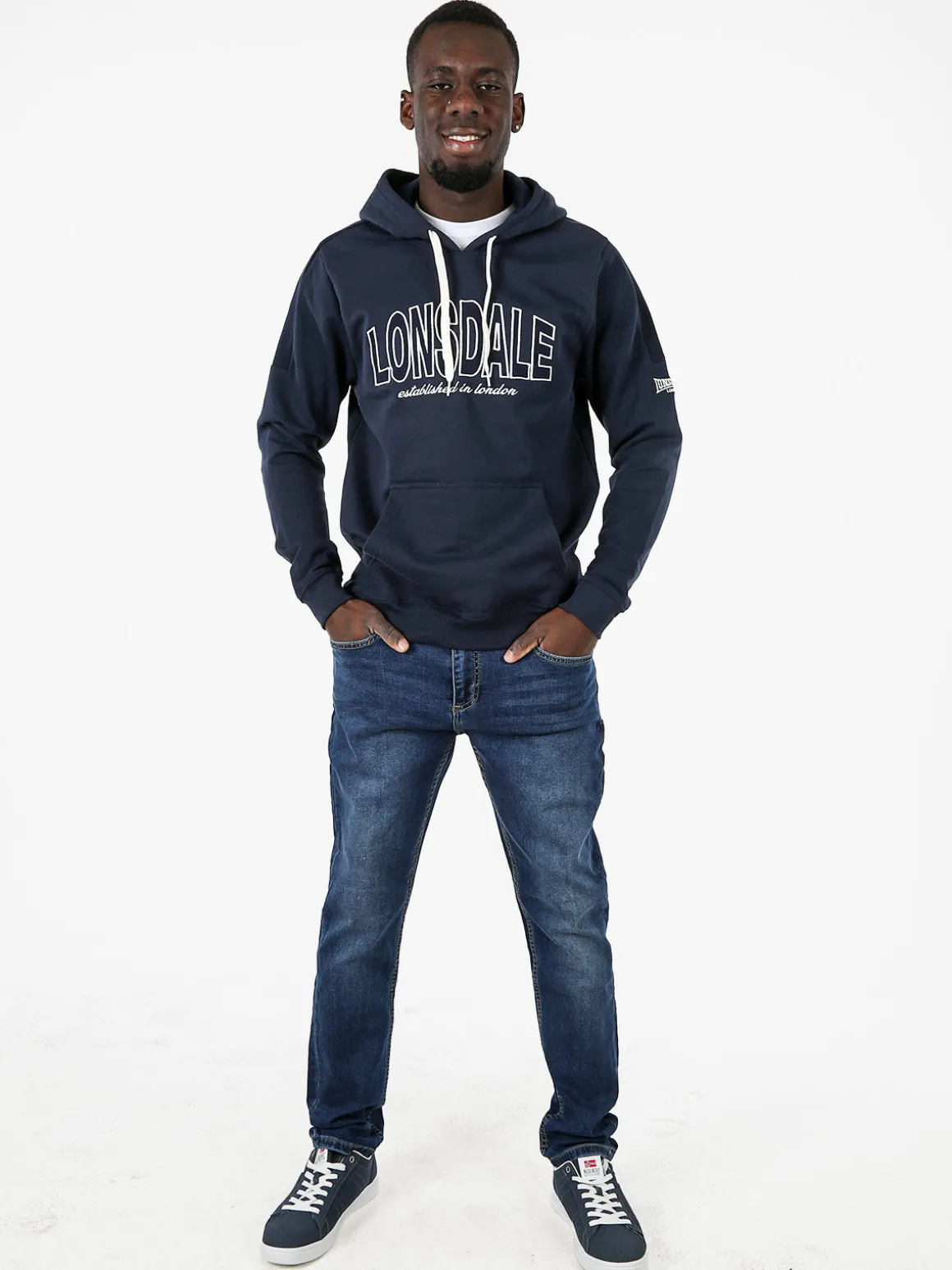 Lonsdale Felpa sportiva da uomo cappuccio e logo - blu scuro