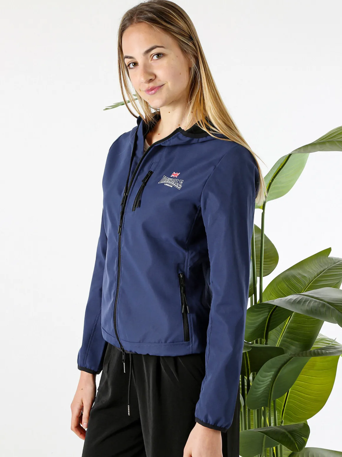 Lonsdale Giacca a vento da donna con cappuccio e zip - blu scuro