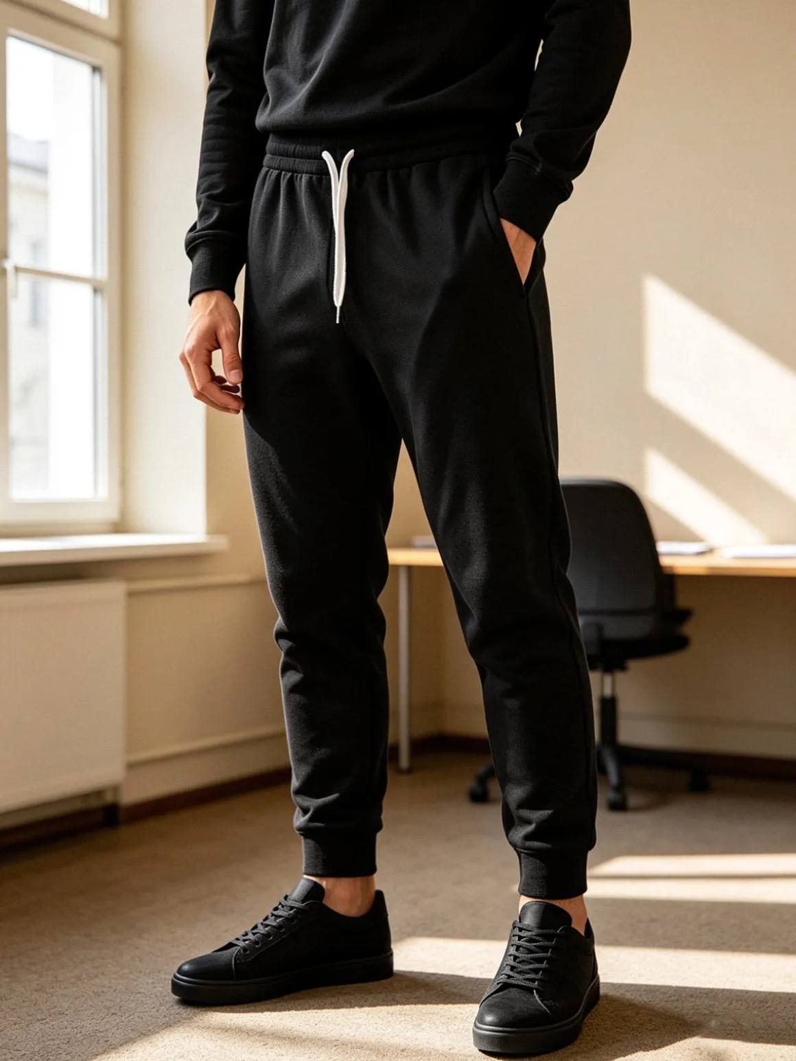 Lonsdale Pantaloni sportivi da uomo con coulisse e polsini - nero