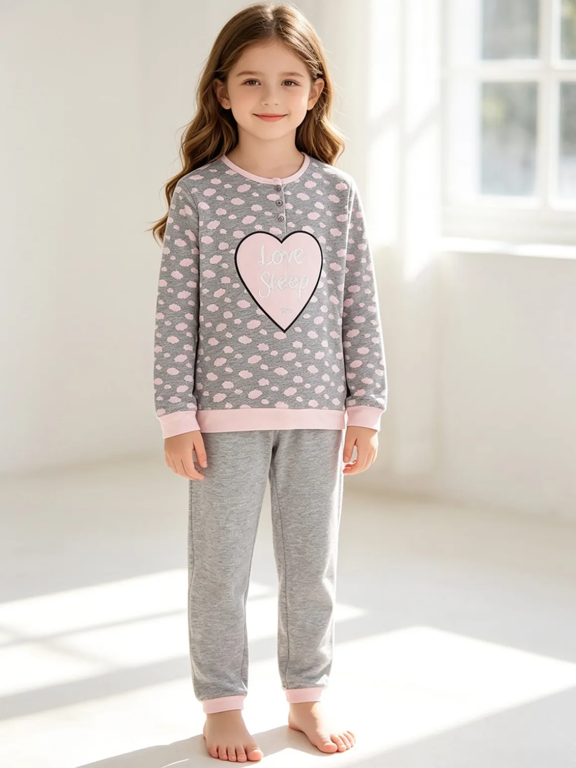 Lonsdale Pigiama lungo da bambina in cotone con stampe