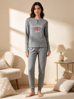 Lonsdale Pigiama lungo da donna misto cotone
