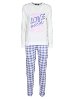 Lonsdale Pigiama lungo da donna in cotone con pantaloni a quadri