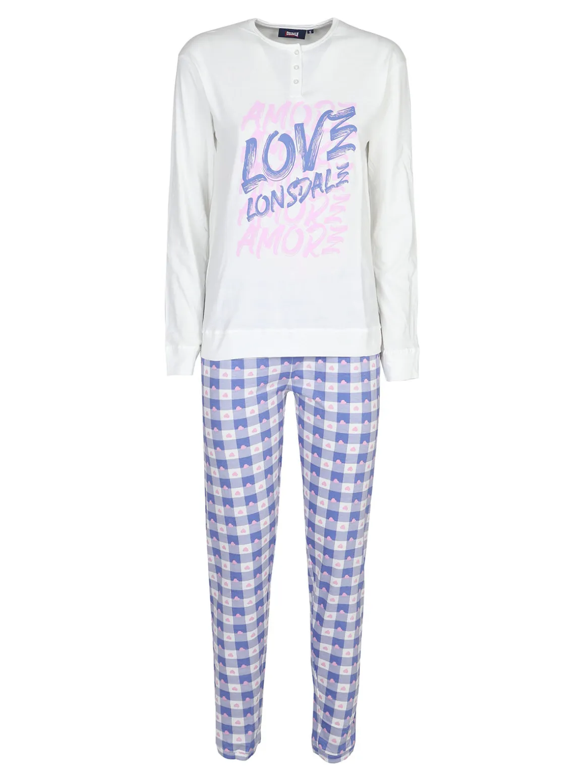 Lonsdale Pigiama lungo da donna in cotone con pantaloni a quadri