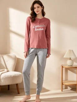 Lonsdale Pigiama lungo da donna in misto cotone