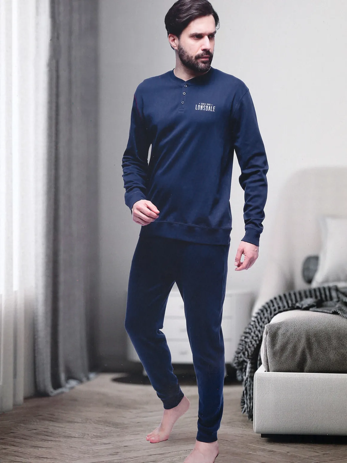 Lonsdale Pigiama lungo da uomo in cotone