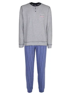 Lonsdale Pigiama lungo da uomo in cotone con pantaloni a righe
